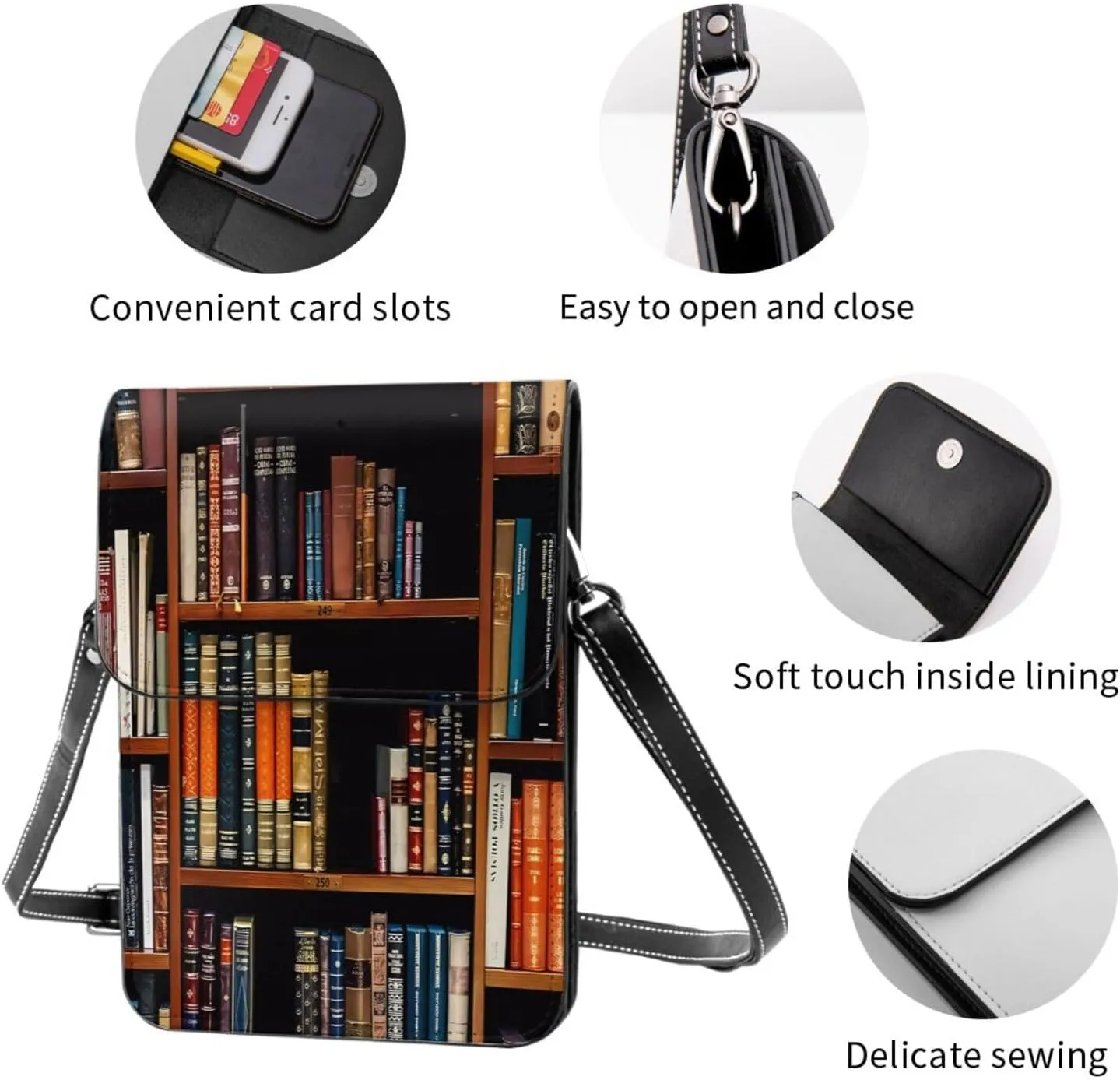 Navy Blue And White Stripes Leather Crossbody Phone Purse for Women Cute Wallet Bags Lightweight Mini Sling Bag