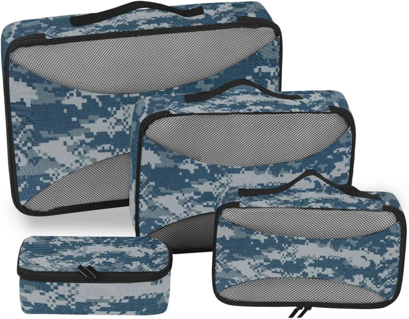 Navy Blue Digital Camouflage Fabric Texture Background 4 PCs Set Packing Bags, Luggage Organizer Bag, Portable Cube Toiletry bag, Durable Travel Cosmetic Storage Bag for Men Women