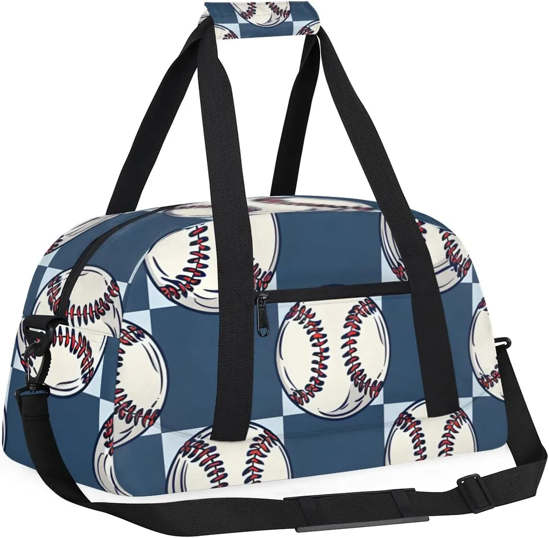 Navy Blue Grid Pattern Boys Girls Gym Bag Dance Perform Training Duffel Bags Weekender Carry-On Tote Luggage Bag Ideal for School Practice or Overnight Trips Baseball