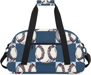 Navy Blue Grid Pattern Boys Girls Gym Bag Dance Perform Training Duffel Bags Weekender Carry-On Tote Luggage Bag Ideal for School Practice or Overnight Trips Baseball