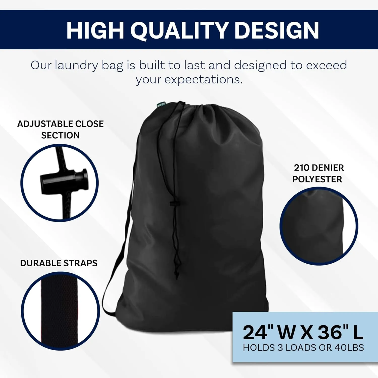 Navy Blue Heavy Duty Laundry Bag w/Shoulder Strap by Ultra Essentials, XL 24" X 36" Tear Resistant Utility Bags, Dorm Hamper, Camping Tent, Sports Balls & Jerseys, Clothes, Yarn Storage
