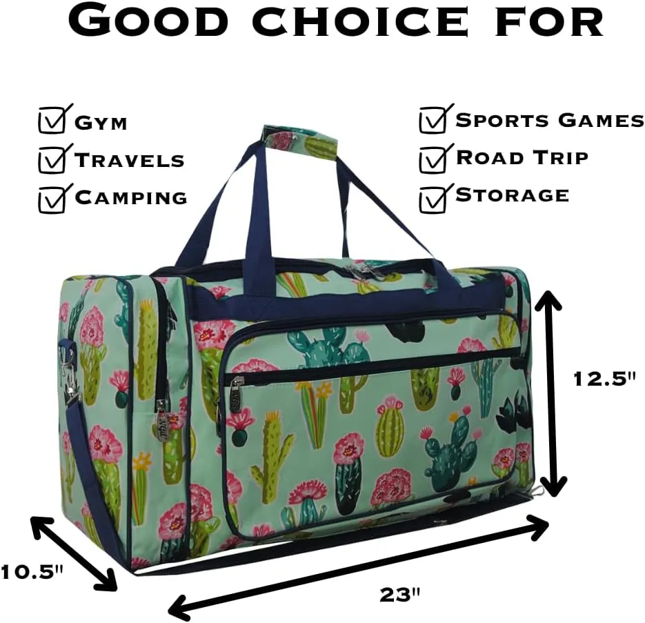 NGIL Canvas 23" inch Duffle Bag (Cute Cactus-Navy)