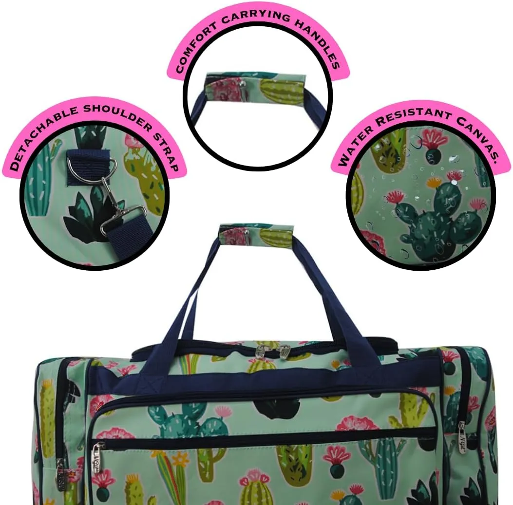 NGIL Canvas 23" inch Duffle Bag (Cute Cactus-Navy)