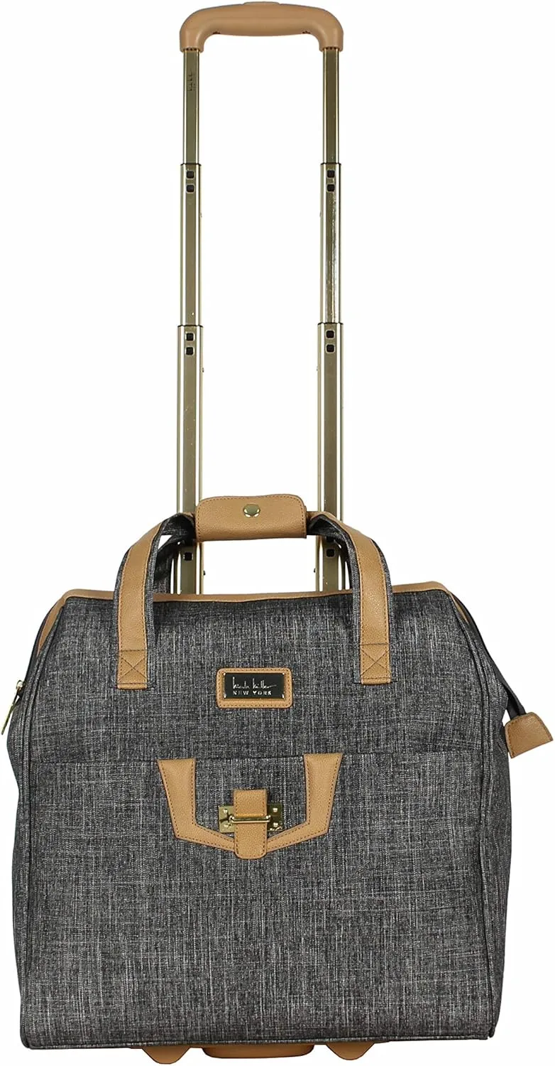 Nicole Miller Underseat Luggage Collection - Small Lightweight 15 Inch Under Seat Bag - Briefcase for Women - Carry On Suitcase with 2- Rolling Spinner Wheels (Paige Silver)