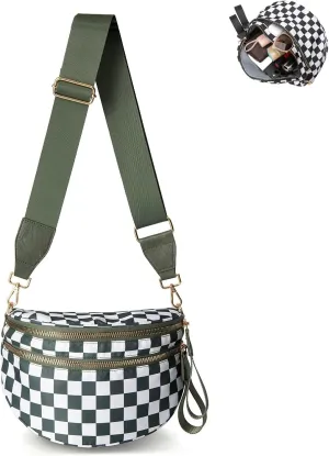 Nuvore Crossbody Bag, Checkered Crossbody Bags for Women, Westlyn Woven Bum Bag Crossbody, Bum Bags Large Capacity