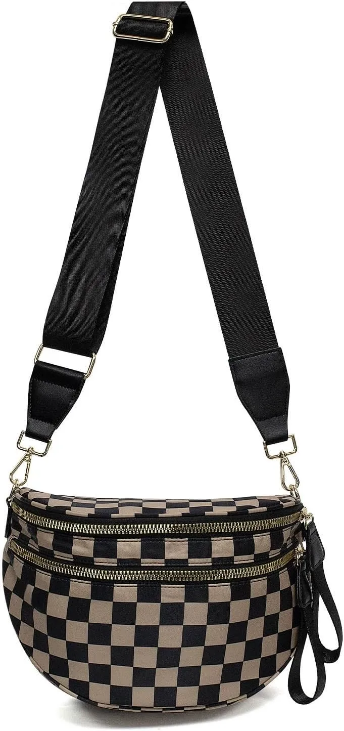 Nuvore Crossbody Bag, Checkered Crossbody Bags for Women, Westlyn Woven Bum Bag Crossbody, Bum Bags Large Capacity