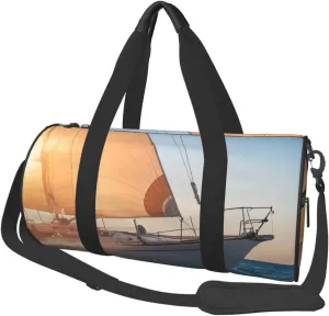 Ocean Sailboat (1) Print Round Large Capacity Travel Luggage Bags,Men's and Women's Hand-Held Travel Clothing Bags