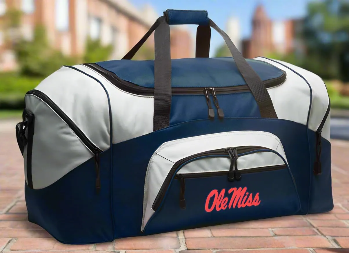 Ole Miss Duffel Bag LARGE University of Mississippi Suitcase or Gym Bag for Men Ladies Him or Her! (Navy)