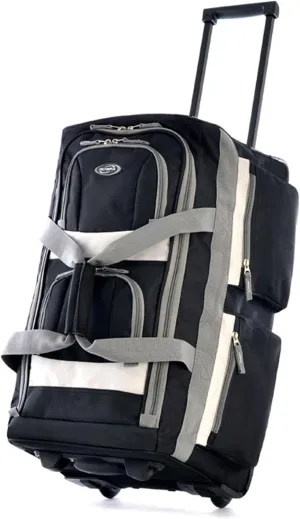 Olympia U.S.A. 22 inch Carry On 8 Pockets Wheeled Rolling Duffel Bag Water Resistant Luggage Lightweight Travel Suitcase with Retractable Handle