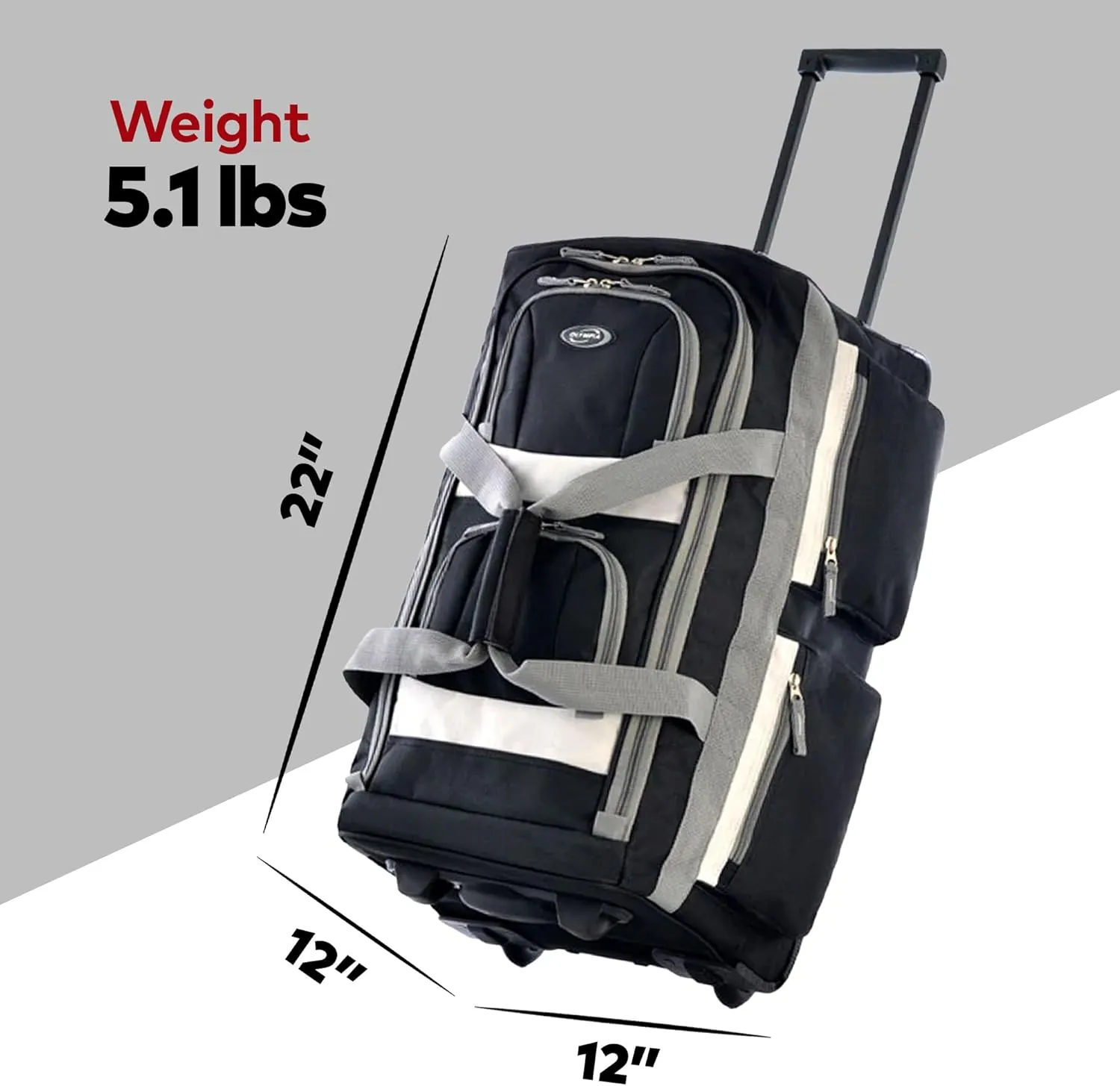 Olympia U.S.A. 22 inch Carry On 8 Pockets Wheeled Rolling Duffel Bag Water Resistant Luggage Lightweight Travel Suitcase with Retractable Handle