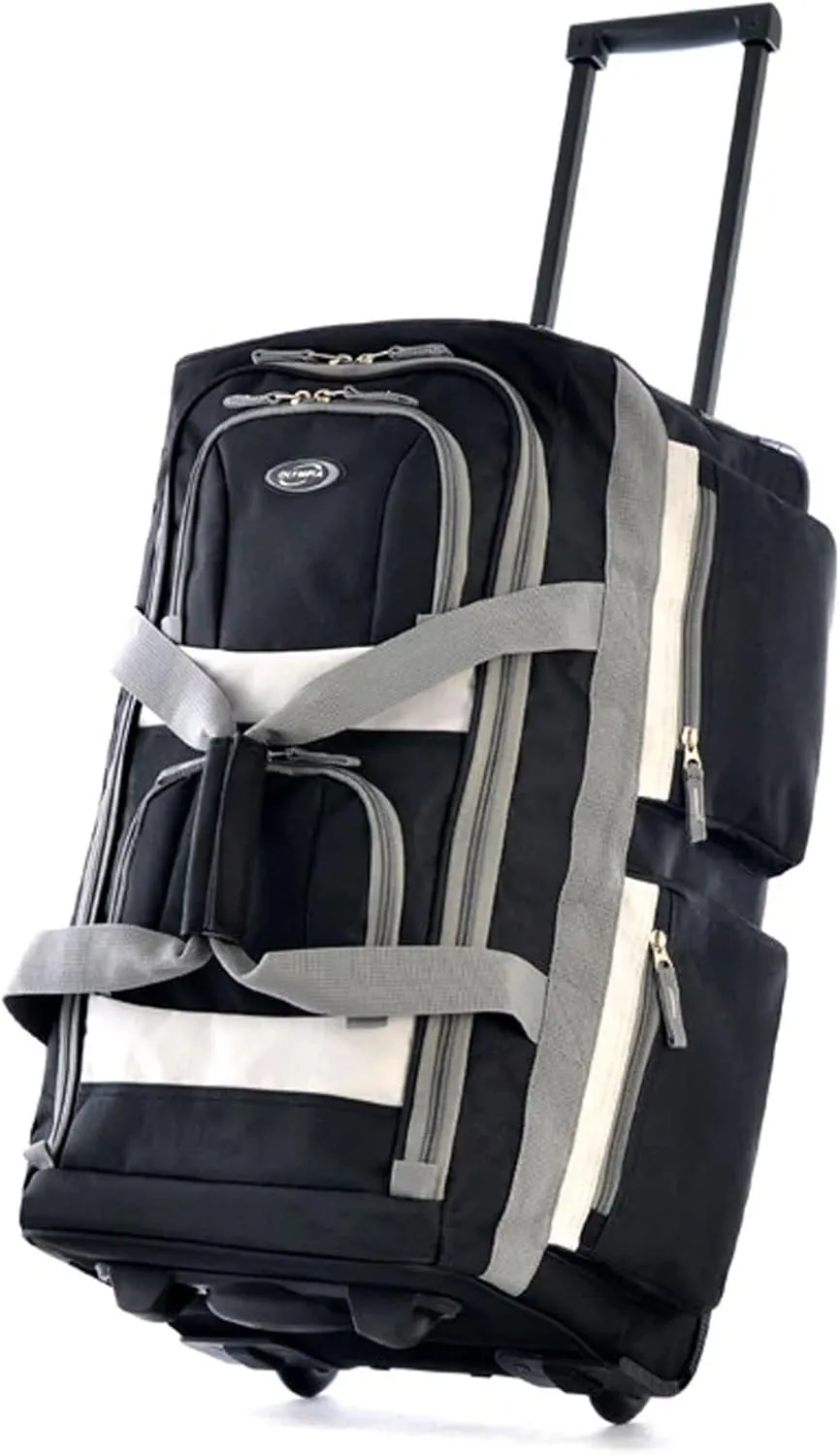 Olympia U.S.A. 22 inch Carry On 8 Pockets Wheeled Rolling Duffel Bag Water Resistant Luggage Lightweight Travel Suitcase with Retractable Handle