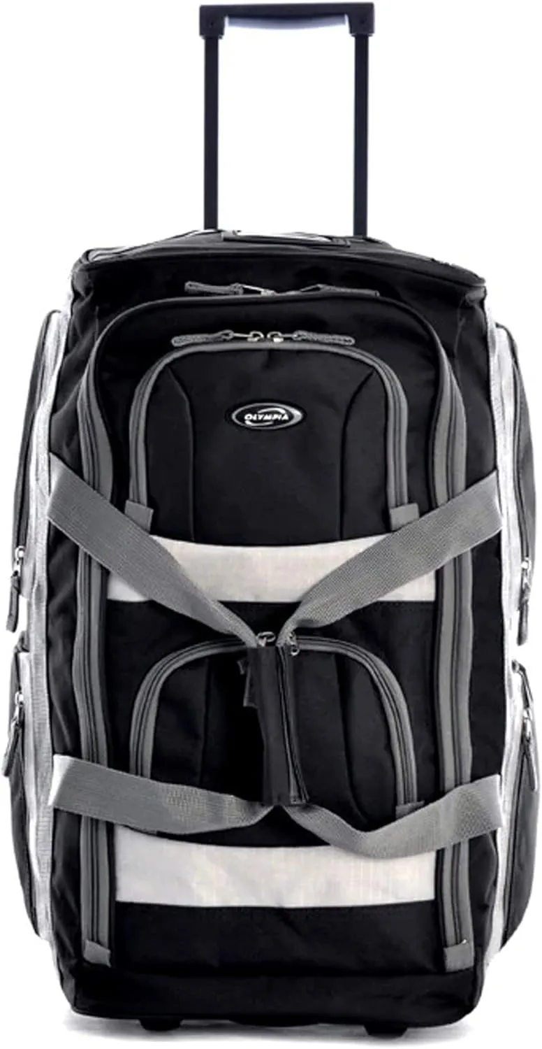 Olympia U.S.A. 22 inch Carry On 8 Pockets Wheeled Rolling Duffel Bag Water Resistant Luggage Lightweight Travel Suitcase with Retractable Handle