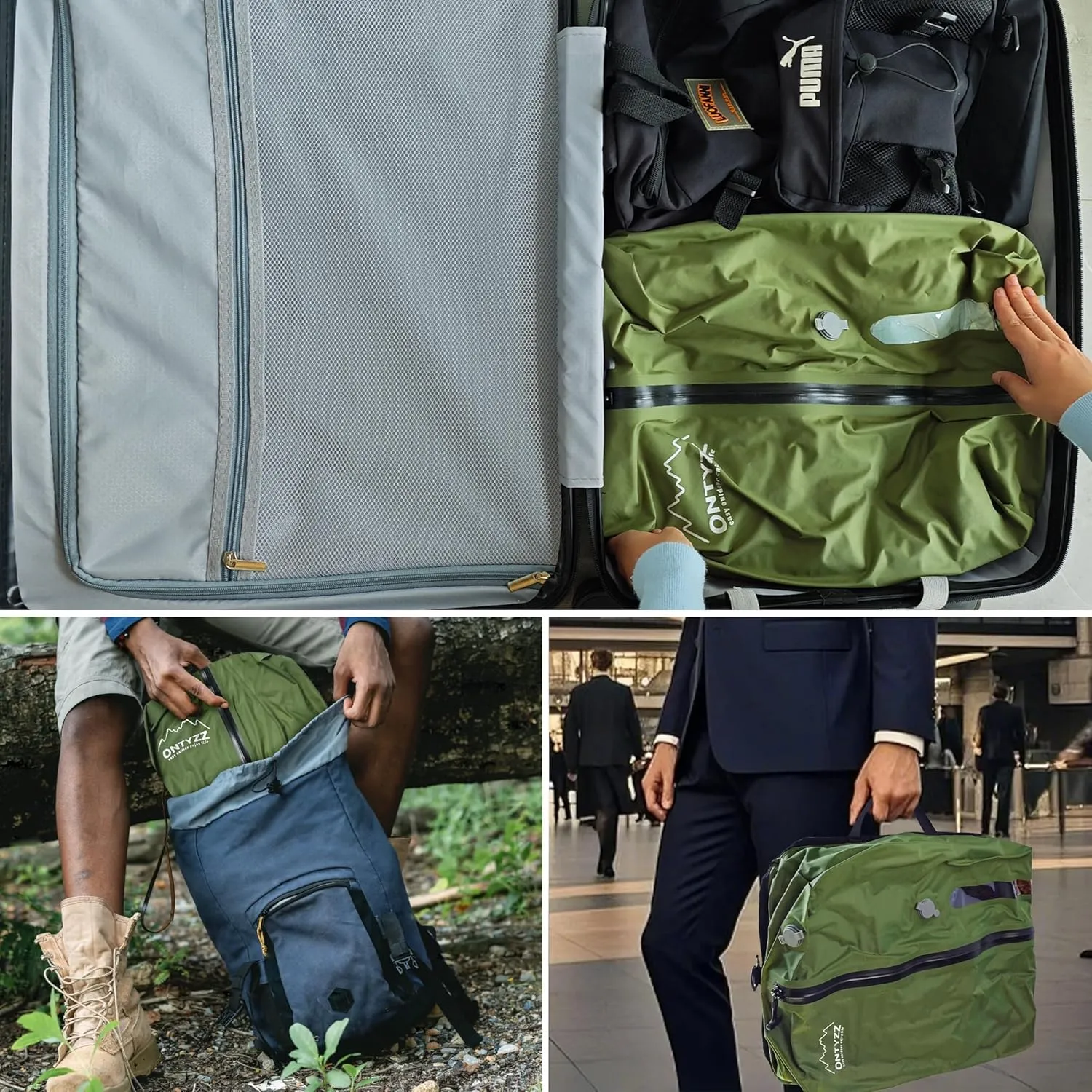 ONTYZZ Travel Vacuum Compression Bags Reusable Compression Bag with IP67 Waterproof Zipper Space Saver Vacuum Bags for Suitcase,One Pack Green