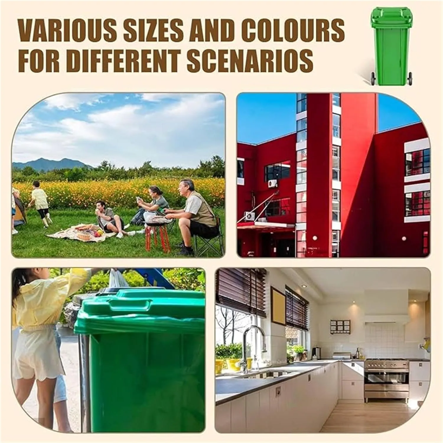 Outdoor Trash Cans 18/22/27/53 Gallon Large Garbage Can Outdoor Wheeled Trash Can with Lid ＆ Wheels, Garage Trash Can with Handles ＆ 100-PCS Organizer Bag for Patio Backyard Deck Roadside(Yellow,100L/