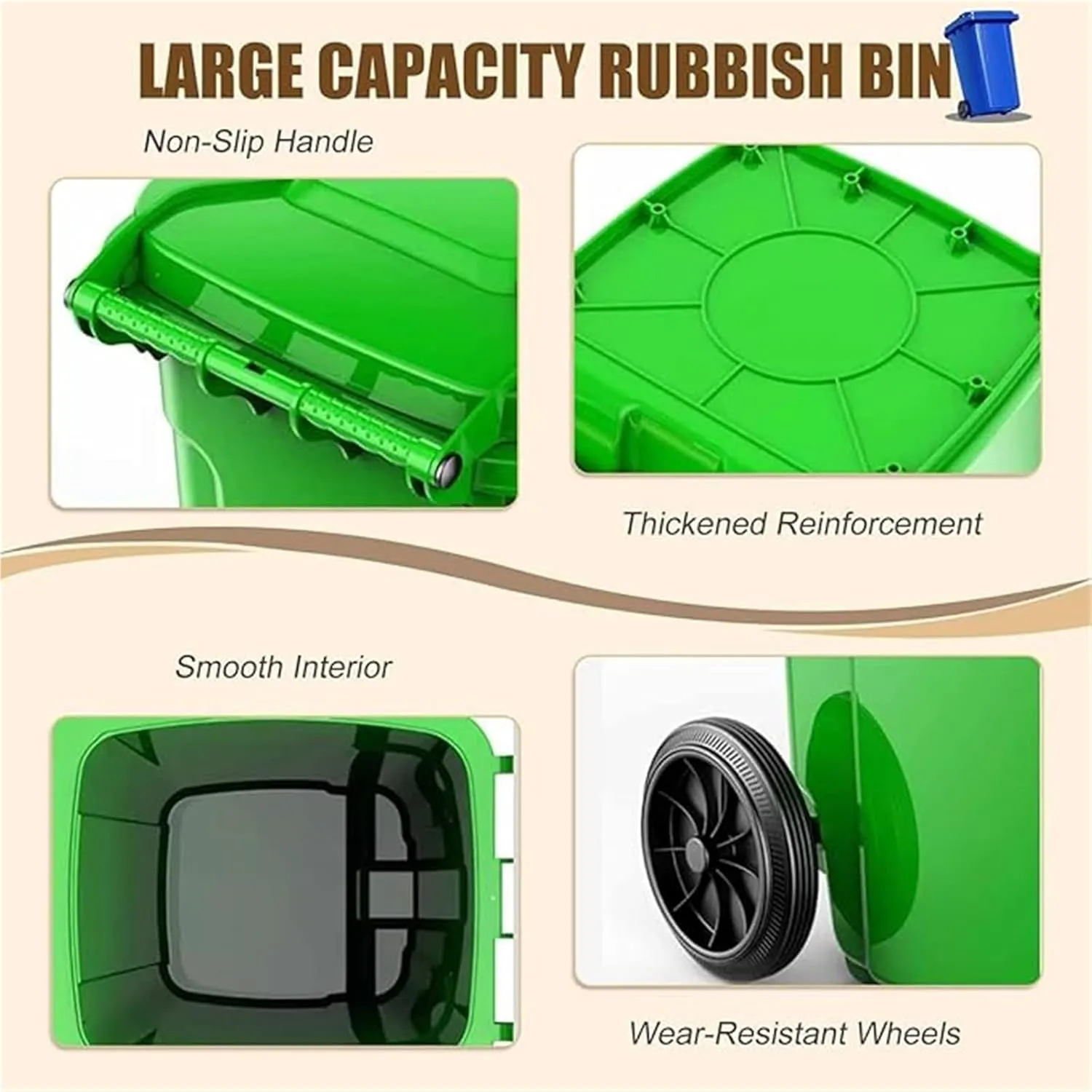 Outdoor Trash Cans 18/22/27/53 Gallon Large Garbage Can Outdoor Wheeled Trash Can with Lid ＆ Wheels, Garage Trash Can with Handles ＆ 100-PCS Organizer Bag for Patio Backyard Deck Roadside(Yellow,100L/
