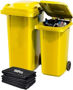 Outdoor Trash Cans Outdoor Garbage Can 18/22/27/53 Gallon Large Kitchen Trash Can Terrace Patio Garbage Can Outdoor Wheeled Trash Container with Lid ＆ 100-Pcs Storage Bag For Outdoor Backyard(Yellow,1