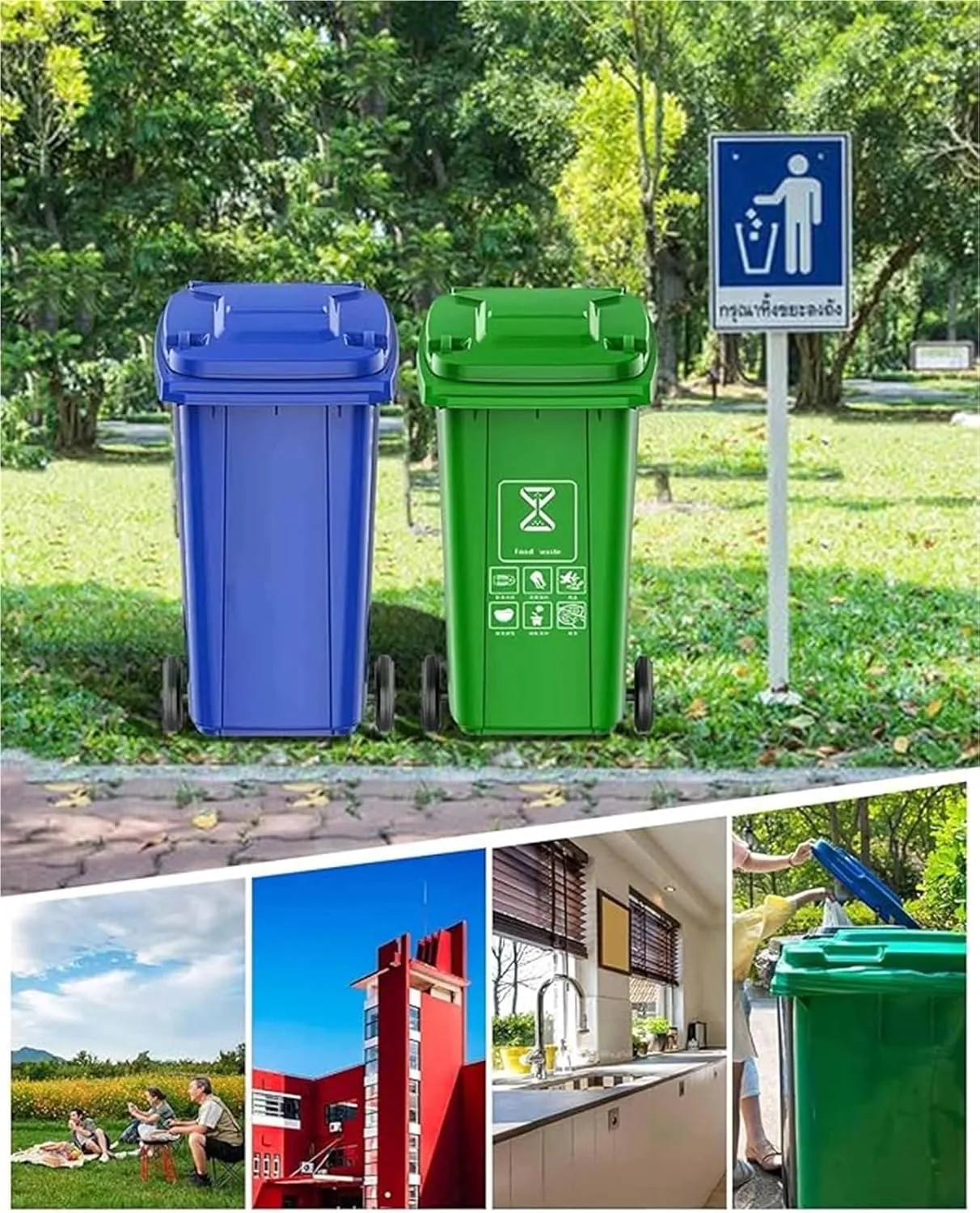 Outdoor Trash Cans Outdoor Garbage Can 18/22/27/53 Gallon Large Kitchen Trash Can Terrace Patio Garbage Can Outdoor Wheeled Trash Container with Lid ＆ 100-Pcs Storage Bag For Outdoor Backyard(Yellow,1