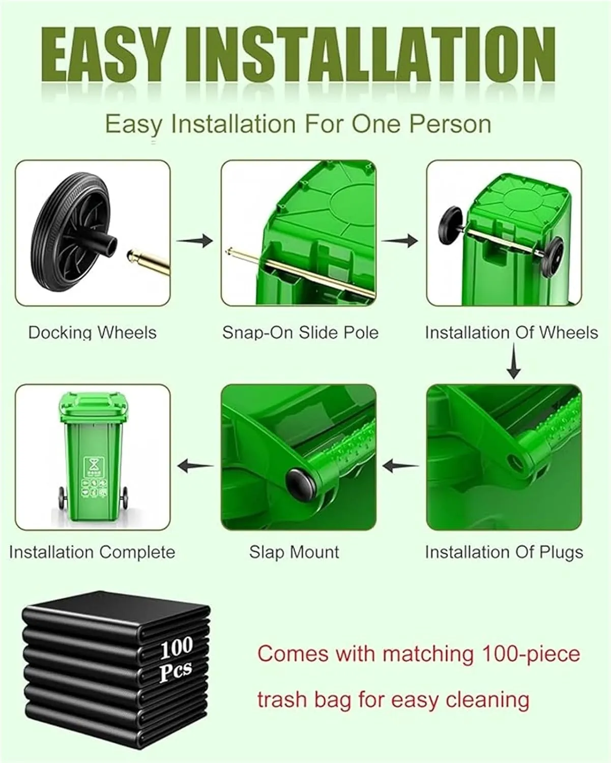 Outdoor Trash Cans Outdoor Garbage Can 18/22/27/53 Gallon Large Kitchen Trash Can Terrace Patio Garbage Can Outdoor Wheeled Trash Container with Lid ＆ 100-Pcs Storage Bag For Outdoor Backyard(Yellow,1