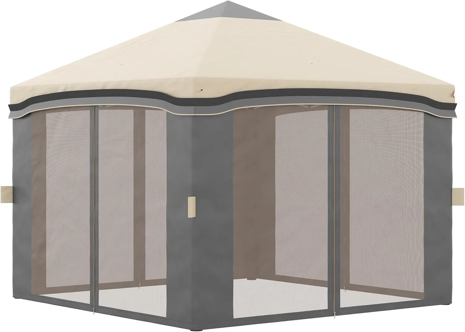 Outsunny 10' x 10' Pop Up Canopy Tent with Netting, Instant Tents for Parties, Height Adjustable, with Wheeled Carry Bag and 4 Sand Bags for Outdoor, Garden, Patio, Beige