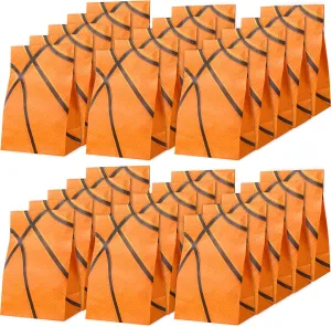 Outus 30 Pcs Basketball Party Favor Bags Bulk Goody Treat Basketball Pattern Snacks Candy Biscuits Game Day Toys Gift Bags for Team Boys Teen Adult Theme Birthday Present Party Supplies(Orange)