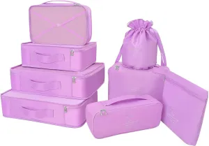 Packing Cubes 8 Sets/7 Colors Travel Luggage Organizers Include Waterproof Shoe Storage Bag Convenient Compression Pouches for Traveller (Purple)