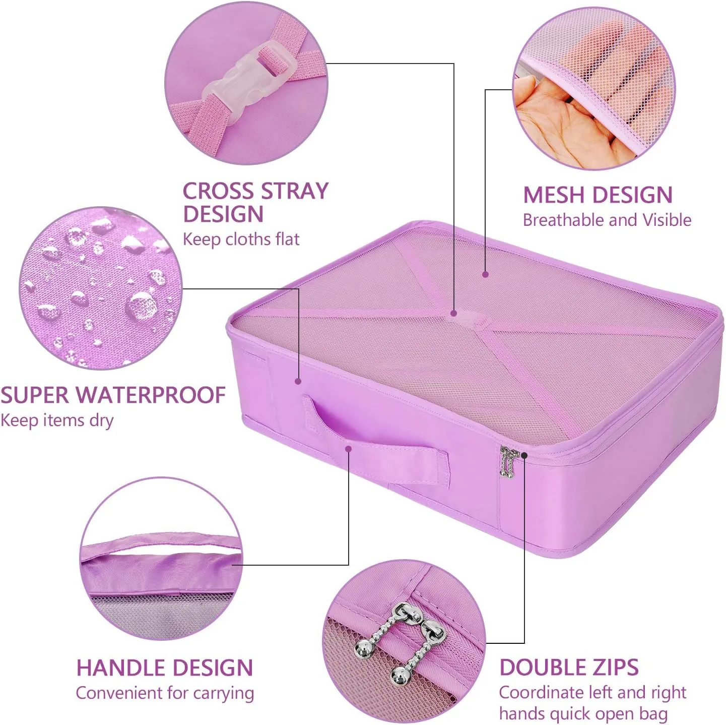 Packing Cubes 8 Sets/7 Colors Travel Luggage Organizers Include Waterproof Shoe Storage Bag Convenient Compression Pouches for Traveller (Purple)