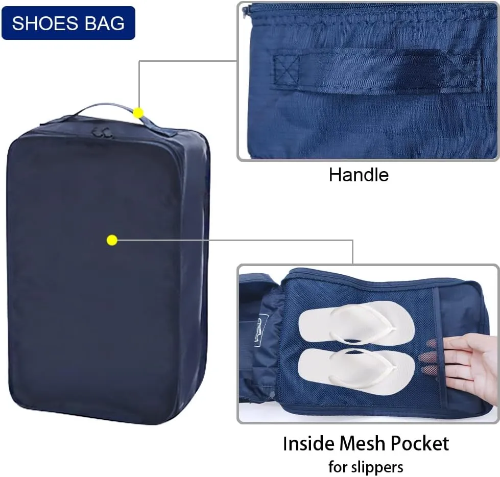 Packing cubes for Travel Luggage Organizer Bags 6 Set Packing Cubes for Suitcases Travel Essentials for Carry on Mesh Suitcase Organizer with Shoe Bag (Navy)
