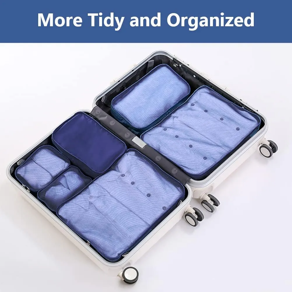 Packing cubes for Travel Luggage Organizer Bags 6 Set Packing Cubes for Suitcases Travel Essentials for Carry on Mesh Suitcase Organizer with Shoe Bag (Navy)