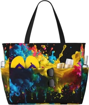 Paint Splatter Backdrop print Large Capacity Beach Travel Bag, Reusable Grocery Bag, Beach Bag
