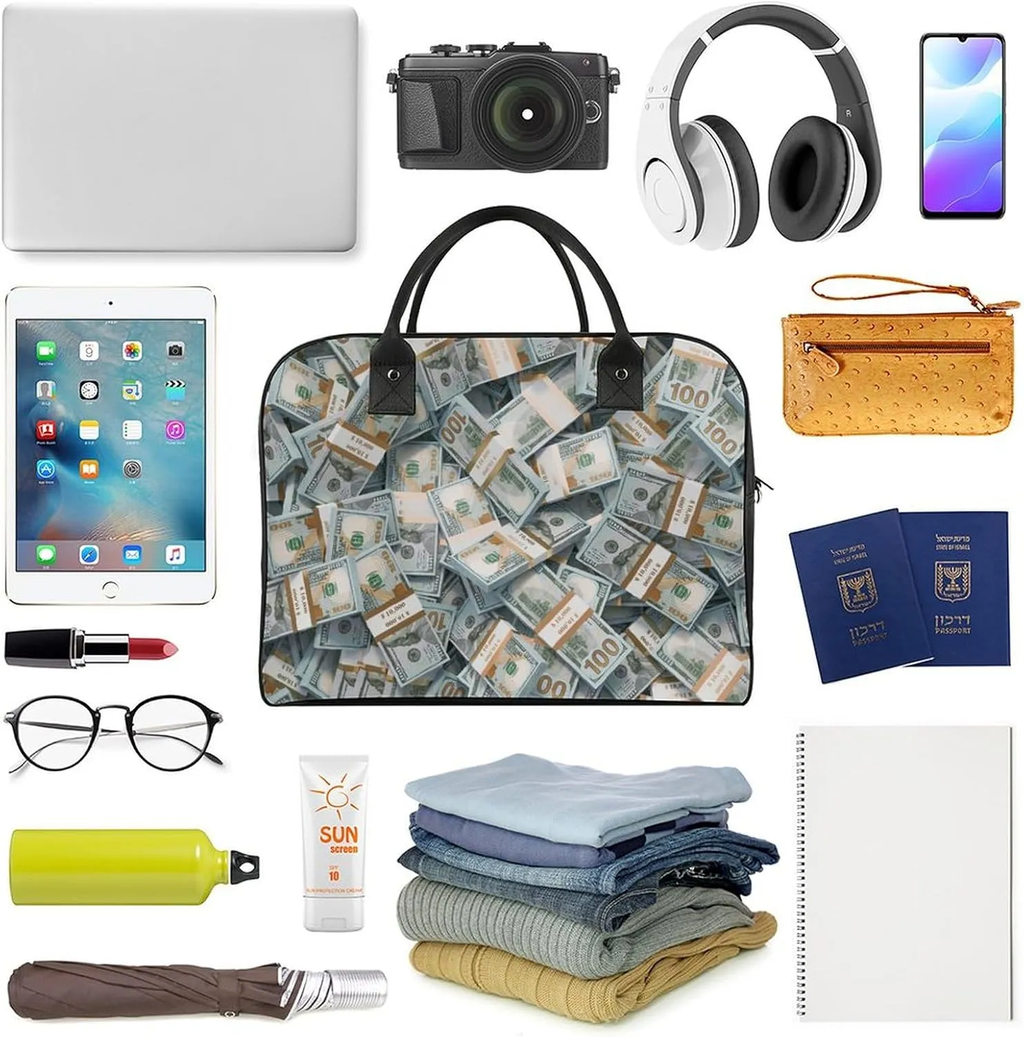 Paisley Navy Blue Pattern Travel Handbag with A Large Capacity Design That Can Be Reused