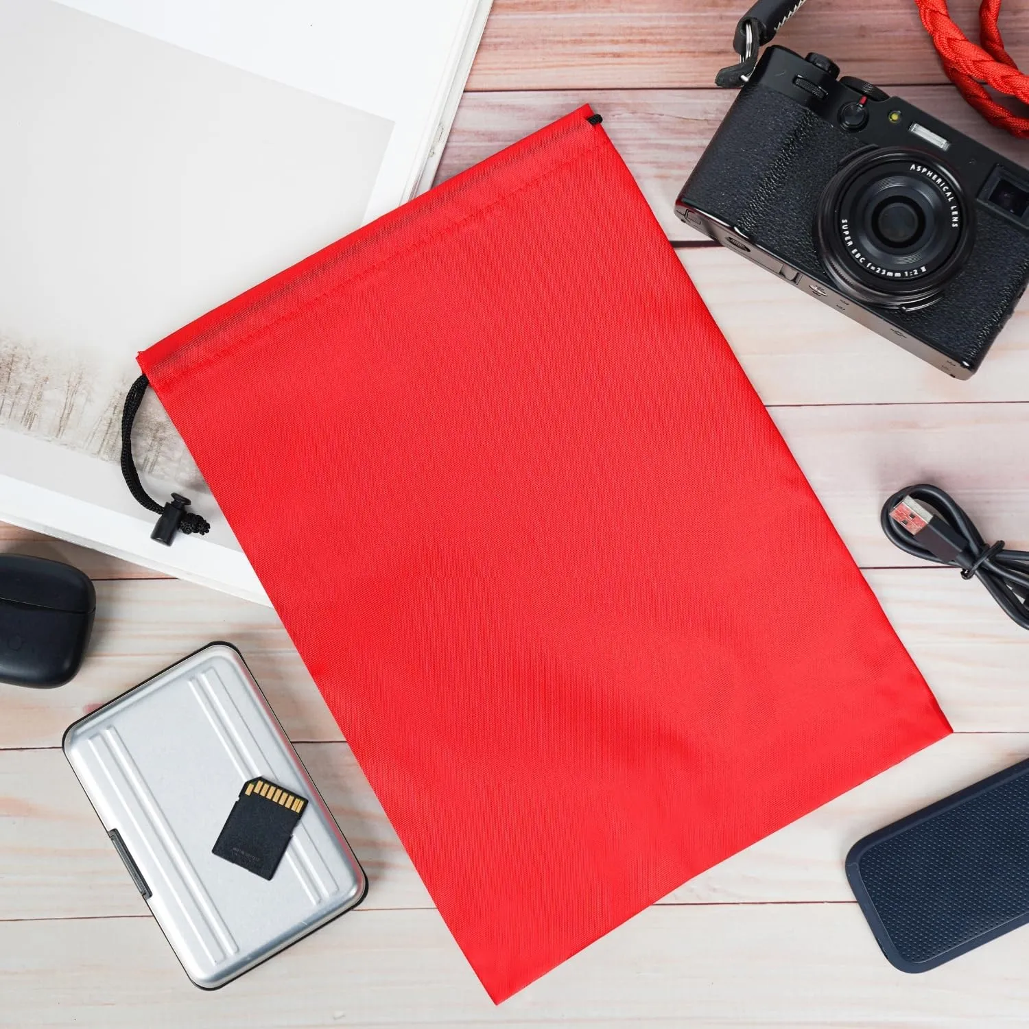 PALTERWEAR Drawstring Bag with Toggle - Nylon Cinch and Ditty Pouch (Red, 8 x 11 Inch)