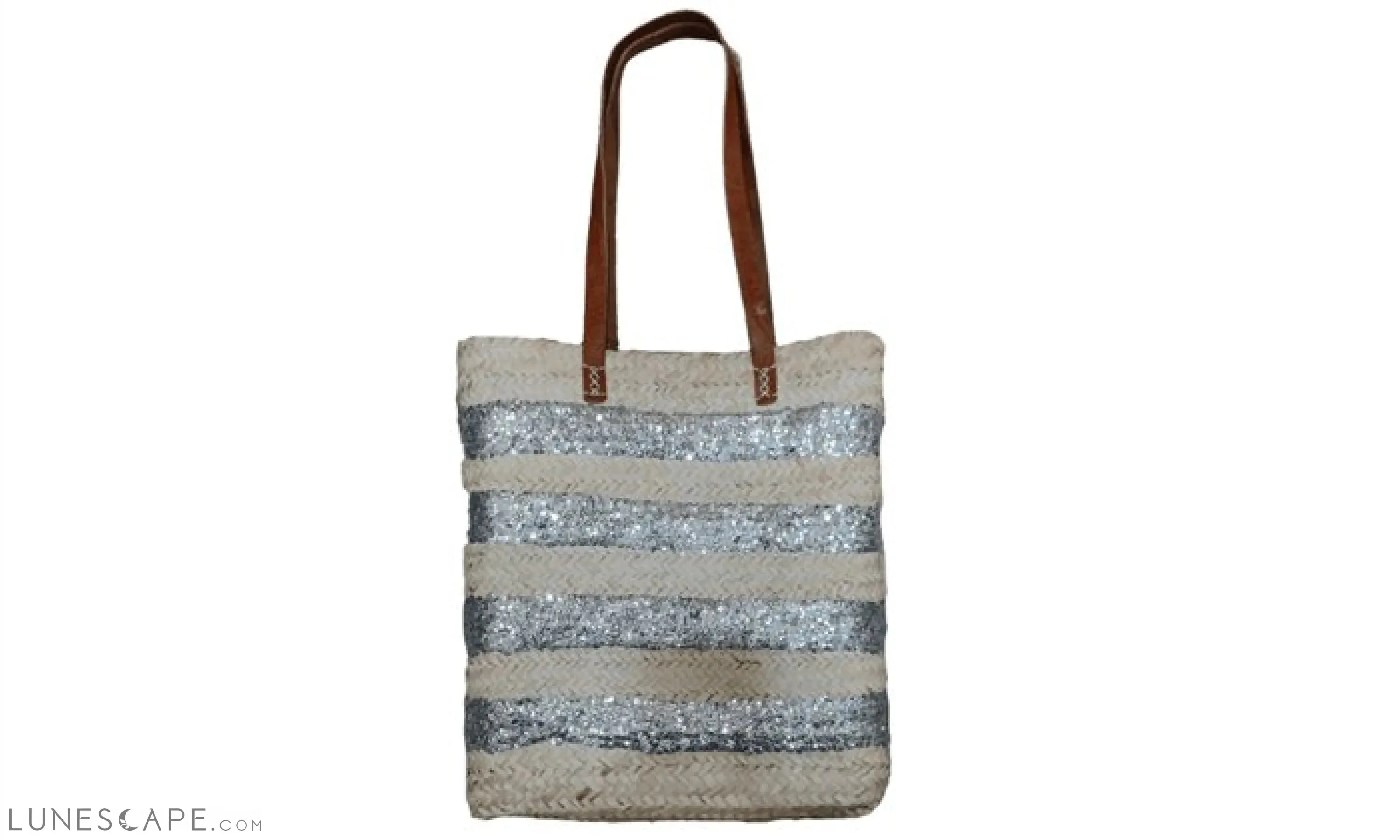 Panier Argentée Woven Raffia Sequined Stripe Shoulder Tote