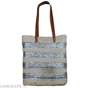 Panier Argentée Woven Raffia Sequined Stripe Shoulder Tote