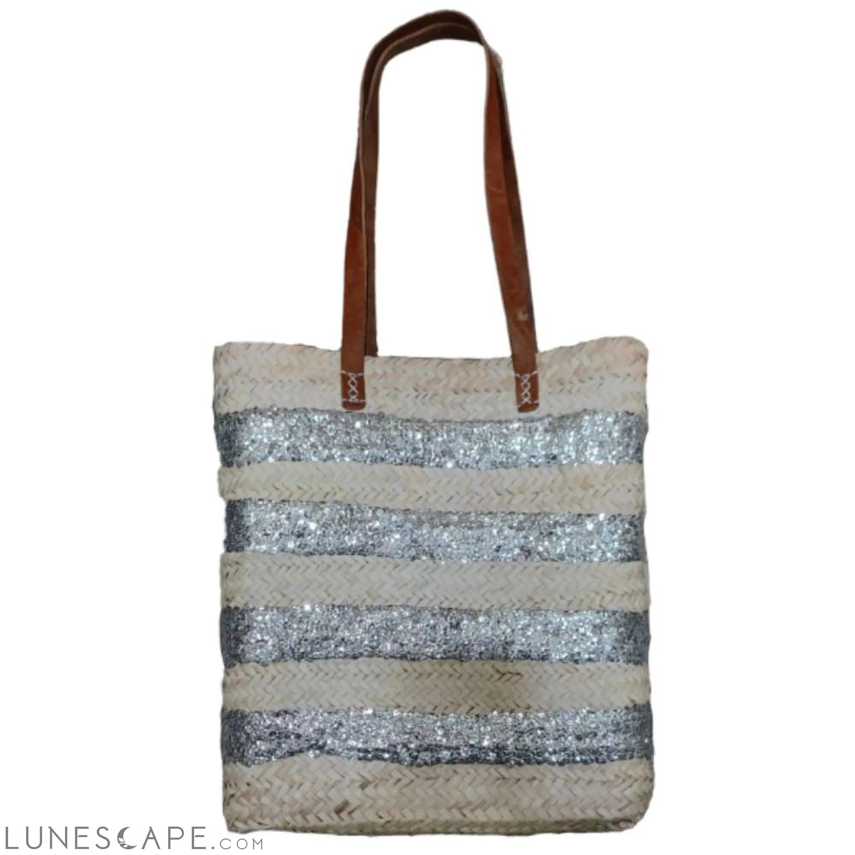 Panier Argentée Woven Raffia Sequined Stripe Shoulder Tote