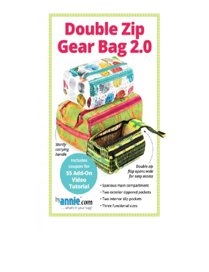 Paper Pattern - Double Zip Gear Bag Pattern from ByAnnie Bags