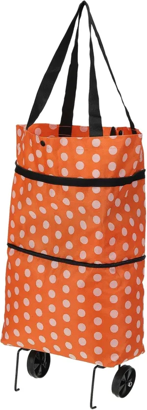 PATIKIL 13-18 Inch Foldable Shopping Bag with Wheels, Collapsible Trolley Bags Reusable Grocery Bags Travel Bags for Vegetable Fruit Clothing Storage, Orange