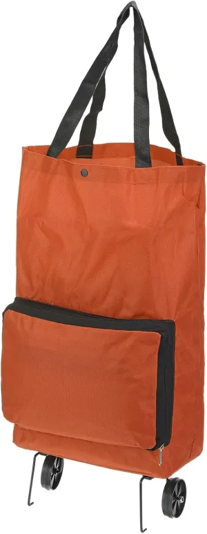 PATIKIL 13-18 Inch Foldable Shopping Cart, Collapsible Trolley Bags Reusable Shopping Bags Grocery Bags with Wheels for Vegetable Fruit Clothing Storage, Orange