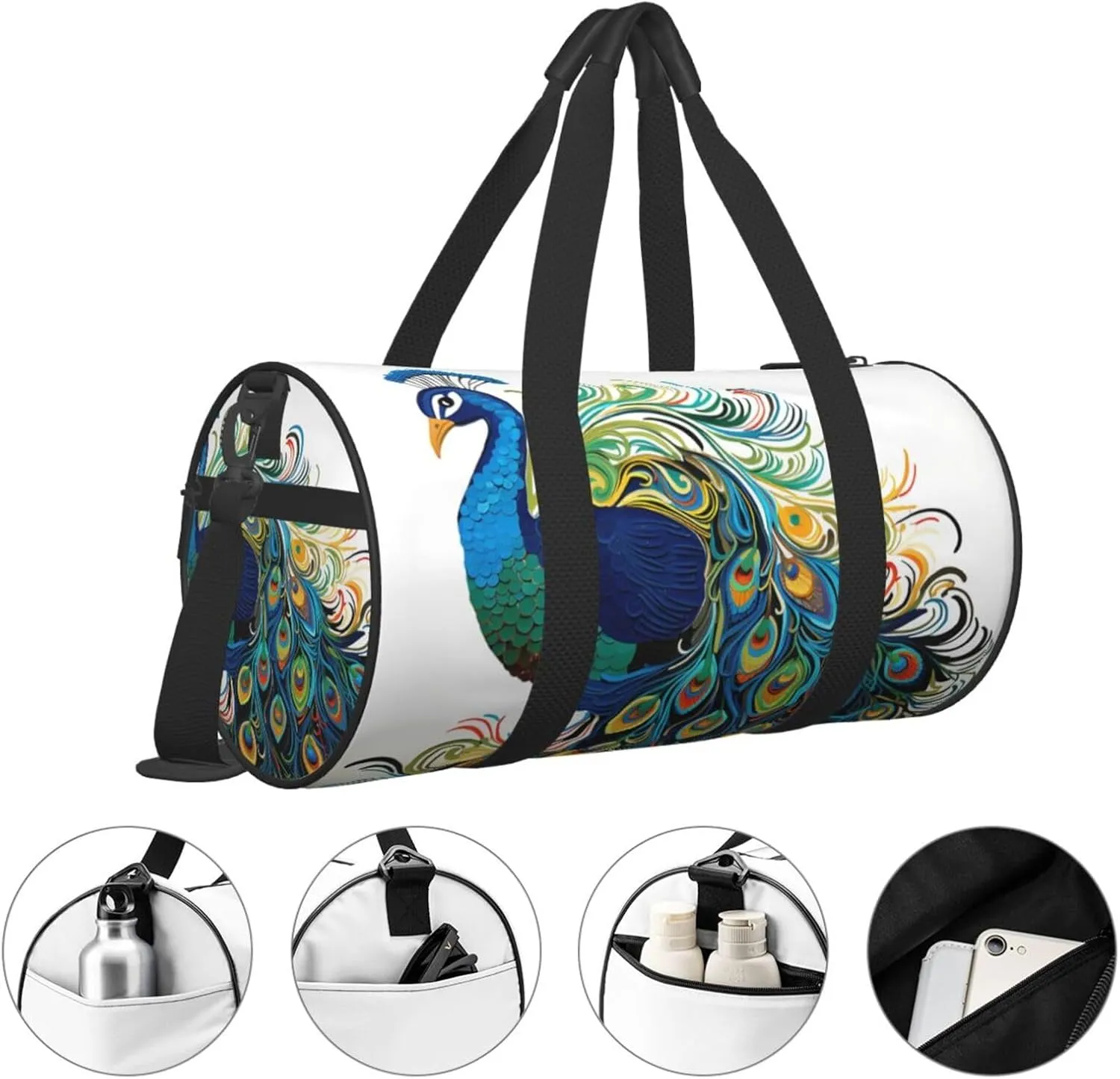 Peacock pattern Travel Duffle Bag for Men Women Sport Gym Bag Foldable Weekender Bag Carry on Overnight Bag for Travel Swimming Basketball