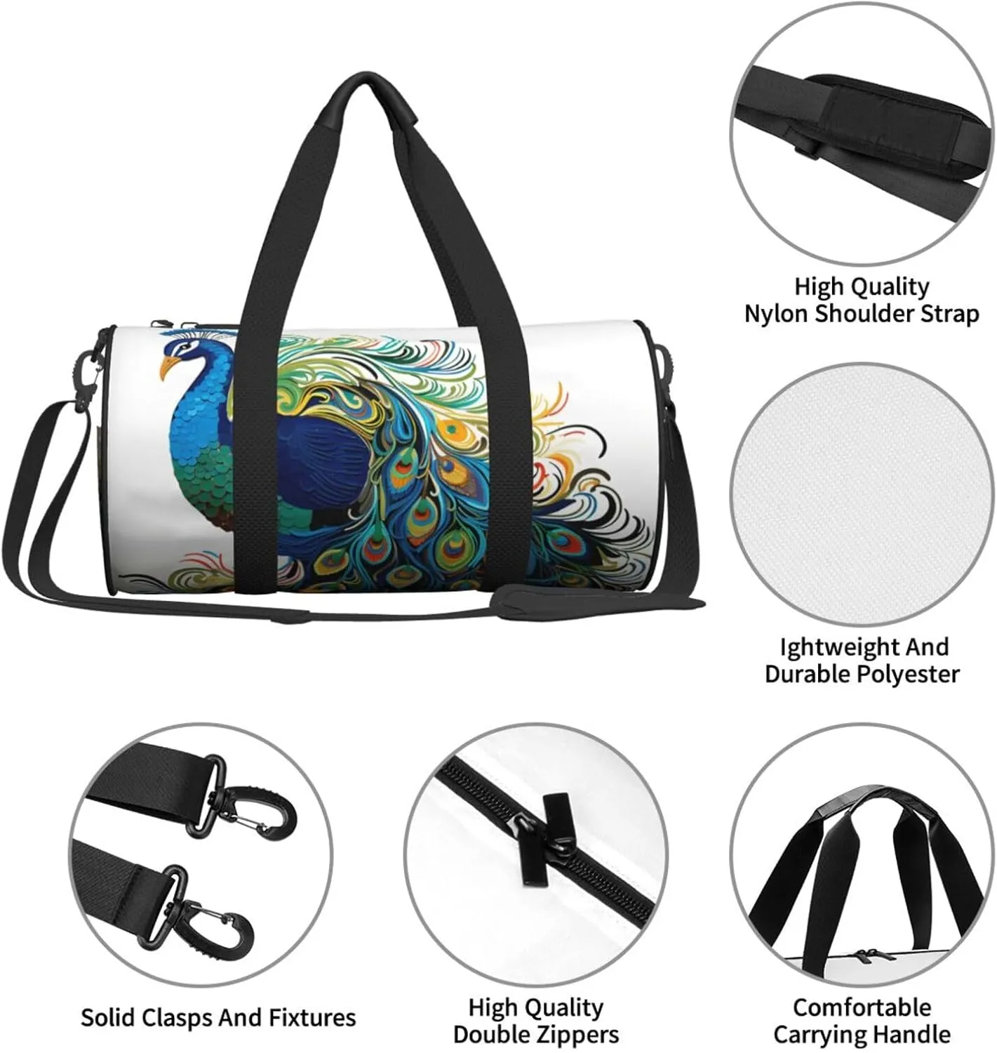 Peacock pattern Travel Duffle Bag for Men Women Sport Gym Bag Foldable Weekender Bag Carry on Overnight Bag for Travel Swimming Basketball