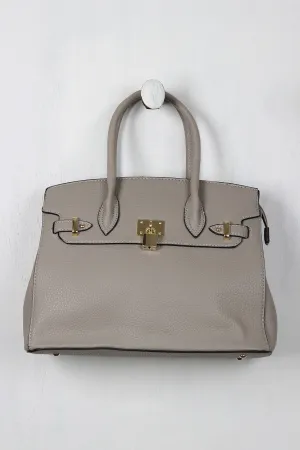 Pebbled Lock Embellishment Handbag