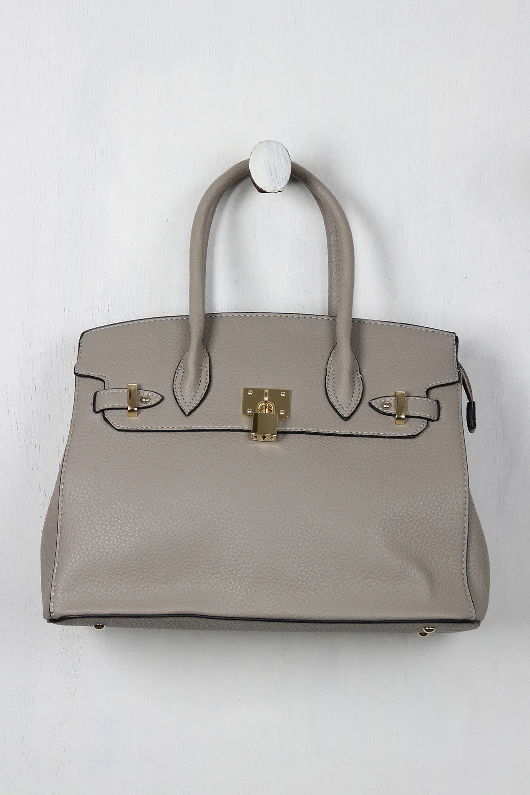 Pebbled Lock Embellishment Handbag