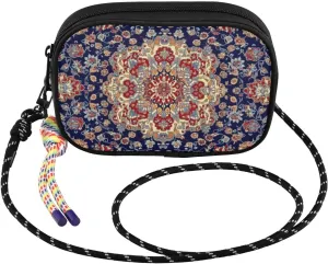 Persian Pattern Blue Small Crossbody Bags for Women Cell Phone Purses Shoulder Bag Handbag with Adjustable Strap