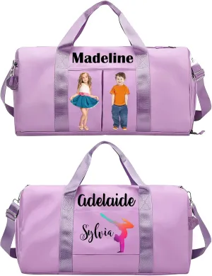 Personalized Ballet Duffle Bag for Women Girls,Custom Sport Gym Travel Bags Printed Name Text,Customized Dry Wet Separated Overnight Weekender Waterproof Bag Gift - Purple