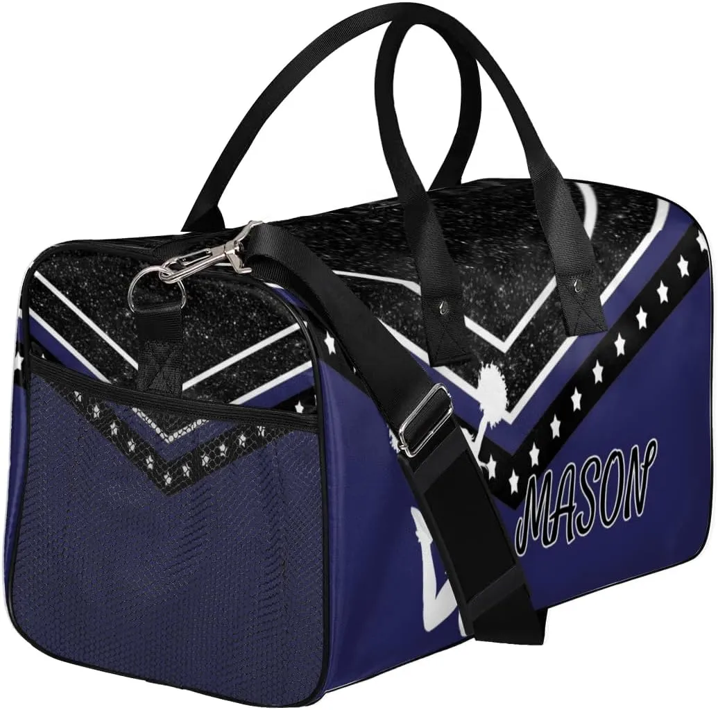 Personalized Cheer Bag for Cheerleader, Sport Duffel Bag with Name Customized Travel Overnight Weekender Bags, Dark Navy Cheerleading Silhouette