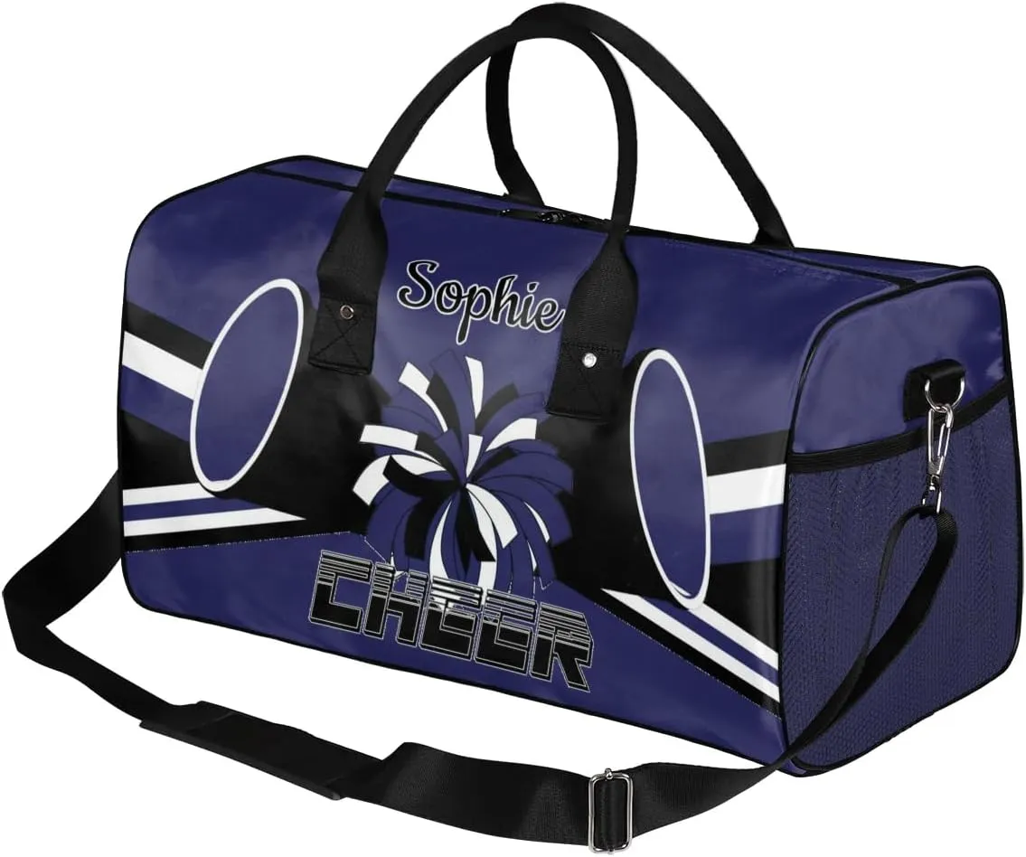 Personalized Cheer Bags for Cheerleaders Custom Sport Duffel Bag Gym Bag Travel Duffle Bag, Dark Navy Overnight Weekender Bag with Name