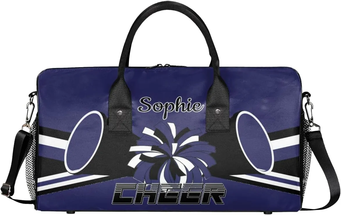 Personalized Cheer Bags for Cheerleaders Custom Sport Duffel Bag Gym Bag Travel Duffle Bag, Dark Navy Overnight Weekender Bag with Name