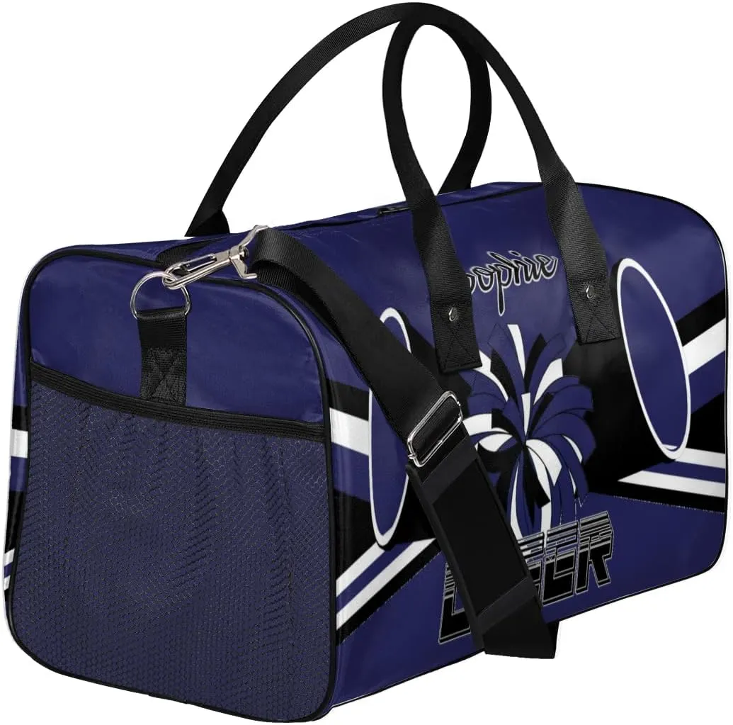 Personalized Cheer Bags for Cheerleaders Custom Sport Duffel Bag Gym Bag Travel Duffle Bag, Dark Navy Overnight Weekender Bag with Name