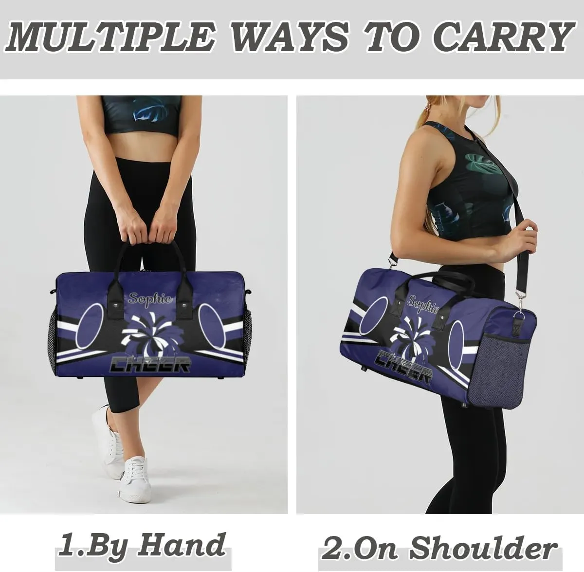 Personalized Cheer Bags for Cheerleaders Custom Sport Duffel Bag Gym Bag Travel Duffle Bag, Dark Navy Overnight Weekender Bag with Name