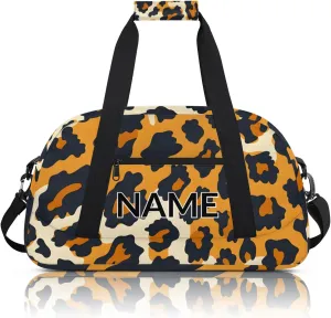 Personalized Custom Animal Leopard Gym Bag for Women Men Carry on Travel Duffel Tote Leopard Pattern Overnight Workout Weekender Bag