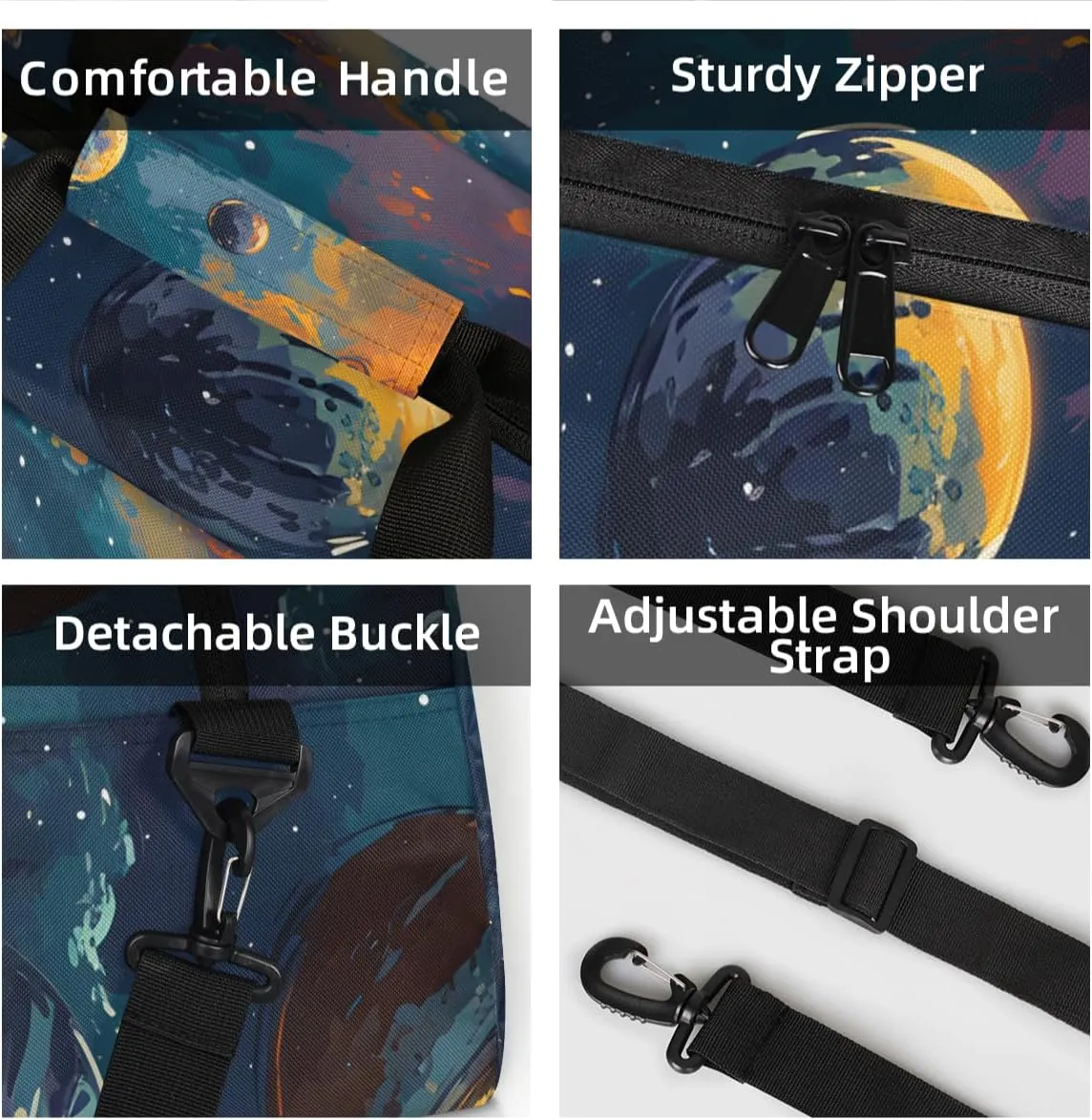 Personalized Custom Gym Bag for Women Men Carry on Universe Planet Travel Duffel Tote Outer Space Overnight Workout Weekender Bag